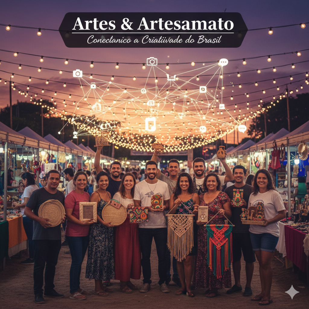 imagem-quem somos Feira de artesanato brasileiro ao pôr do sol